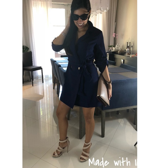 Shop 17 Dresses & Skirts - Shop17 Blue Jacket Coat Blazer Button Tie Dress